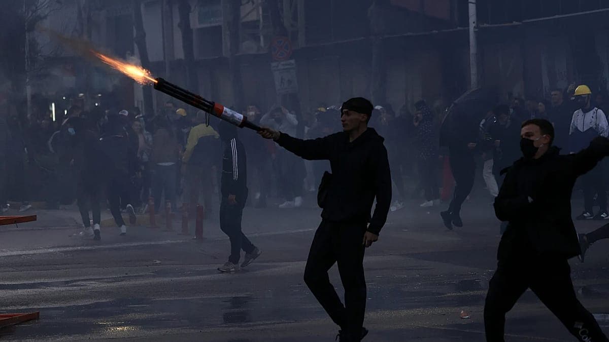 Protesters throw fireworks at riot police during an anti-government protest in Tirana, Albania, Monday, Oct. 19, 2026.
Copyright 2026 The Associated Press. All rights reserved