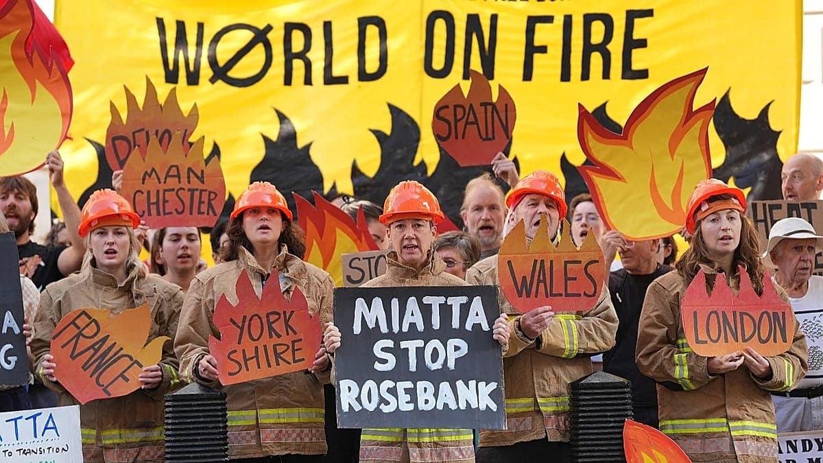 Protesters gather outside Parliament in London on 24 July 2024, calling for an end to the Rosebank project and new UK oil and gas fields.
Copyright 2024 The Associated Press. All rights reserved