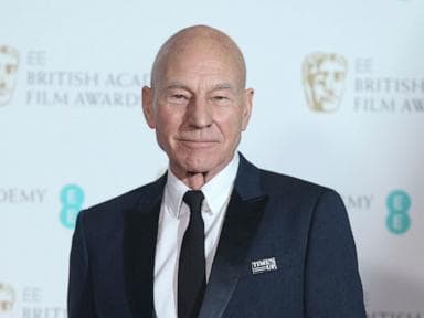 Actor Patrick Stewart poses for photographers backstage at the BAFTA 2018 Awards in London, Feb. 18, 2018.Joel C Ryan/Invision/AP
